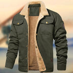 Aaron | Herren Button-Down-Jacke mit Sherpa-Kragen, locker geschnittene Herbstjacke | Nomadnts | Army Green