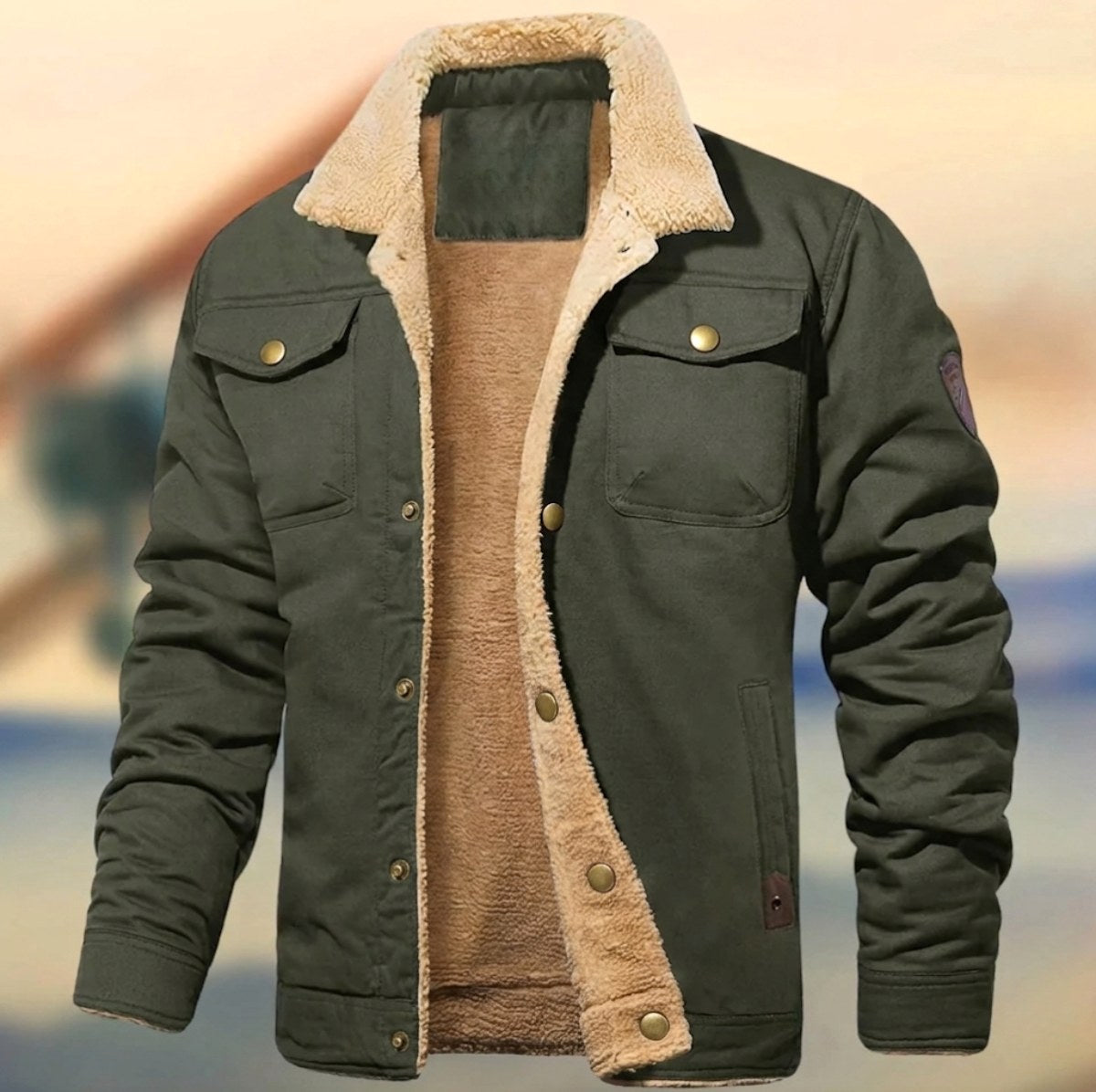 Aaron | Herren Button-Down-Jacke mit Sherpa-Kragen, locker geschnittene Herbstjacke | Nomadnts | Army Green