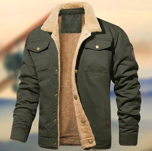 Aaron | Herren Button-Down-Jacke mit Sherpa-Kragen, locker geschnittene Herbstjacke | Nomadnts | Army Green