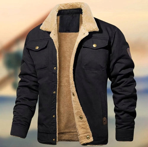 Aaron | Herren Button-Down-Jacke mit Sherpa-Kragen, locker geschnittene Herbstjacke | Nomadnts | Black
