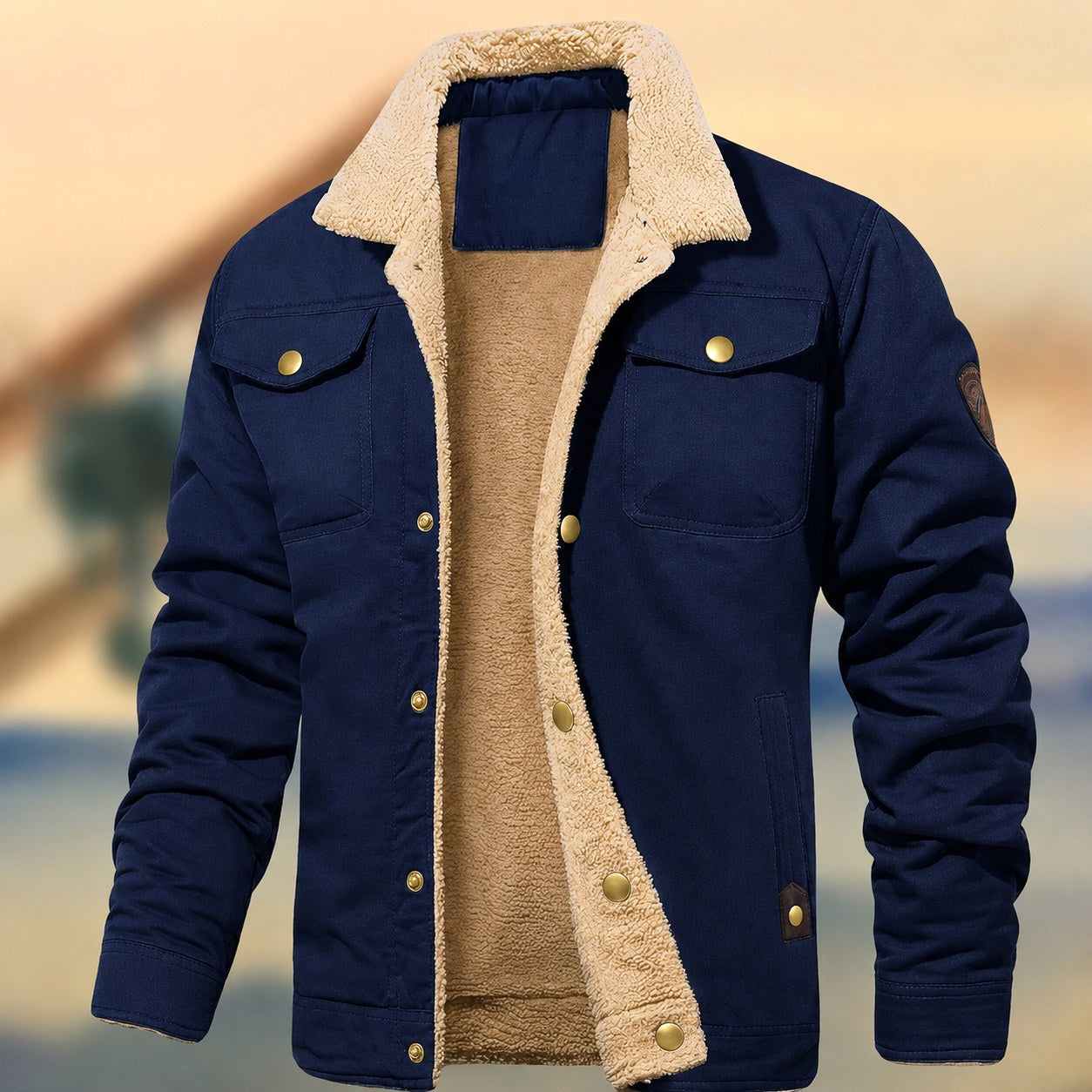 Aaron | Herren Button-Down-Jacke mit Sherpa-Kragen, locker geschnittene Herbstjacke | Nomadnts | Navy