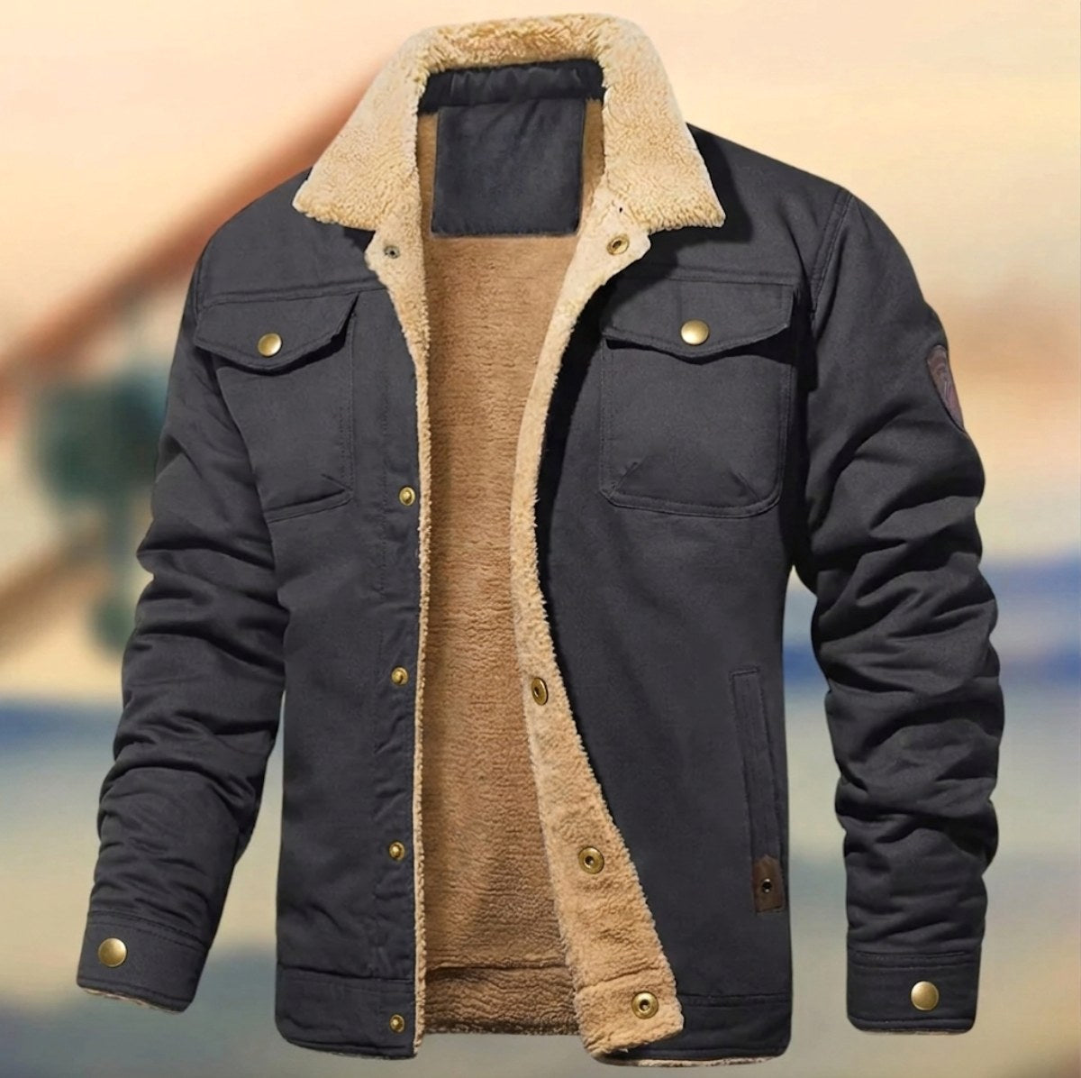 Aaron | Herren Button-Down-Jacke mit Sherpa-Kragen, locker geschnittene Herbstjacke | Nomadnts | Gray