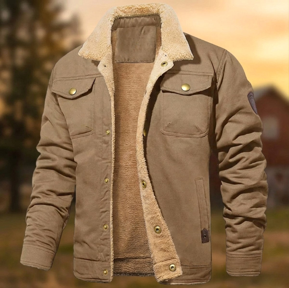 Aaron | Herren Button-Down-Jacke mit Sherpa-Kragen, locker geschnittene Herbstjacke | Nomadnts | Beige