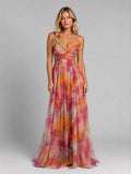 Ada | Damen Blumen-Maxikleid mit V-Ausschnitt, fließende Silhouette Abendkleid | Nomadnts | Orange
