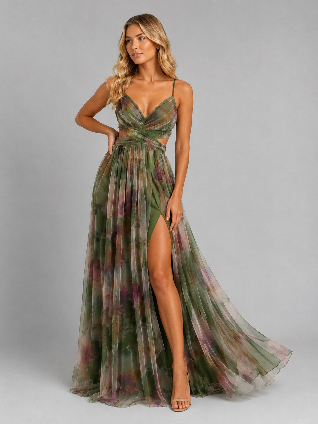 Ada | Damen Blumen-Maxikleid mit V-Ausschnitt, fließende Silhouette Abendkleid | Nomadnts | Purple