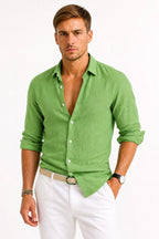 Adam | Herren Leinen-Oxfordhemd mit hochgekrempelten Ärmeln, Button-Down-Freizeithemd | Nomadnts | Green