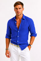 Adam | Herren Leinen-Oxfordhemd mit hochgekrempelten Ärmeln, Button-Down-Freizeithemd | Nomadnts | Beige