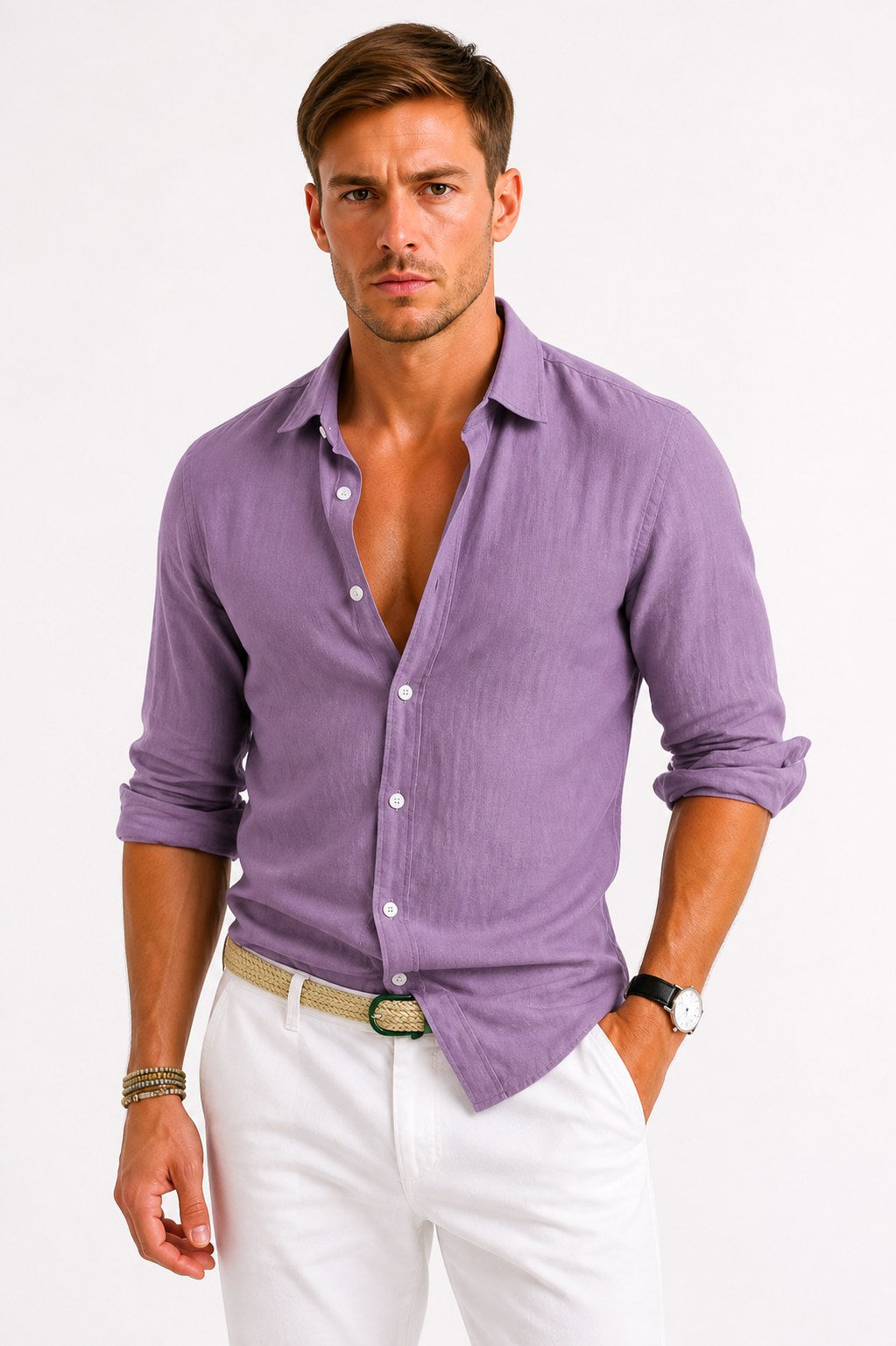 Adam | Herren Leinen-Oxfordhemd mit hochgekrempelten Ärmeln, Button-Down-Freizeithemd | Nomadnts | Blue