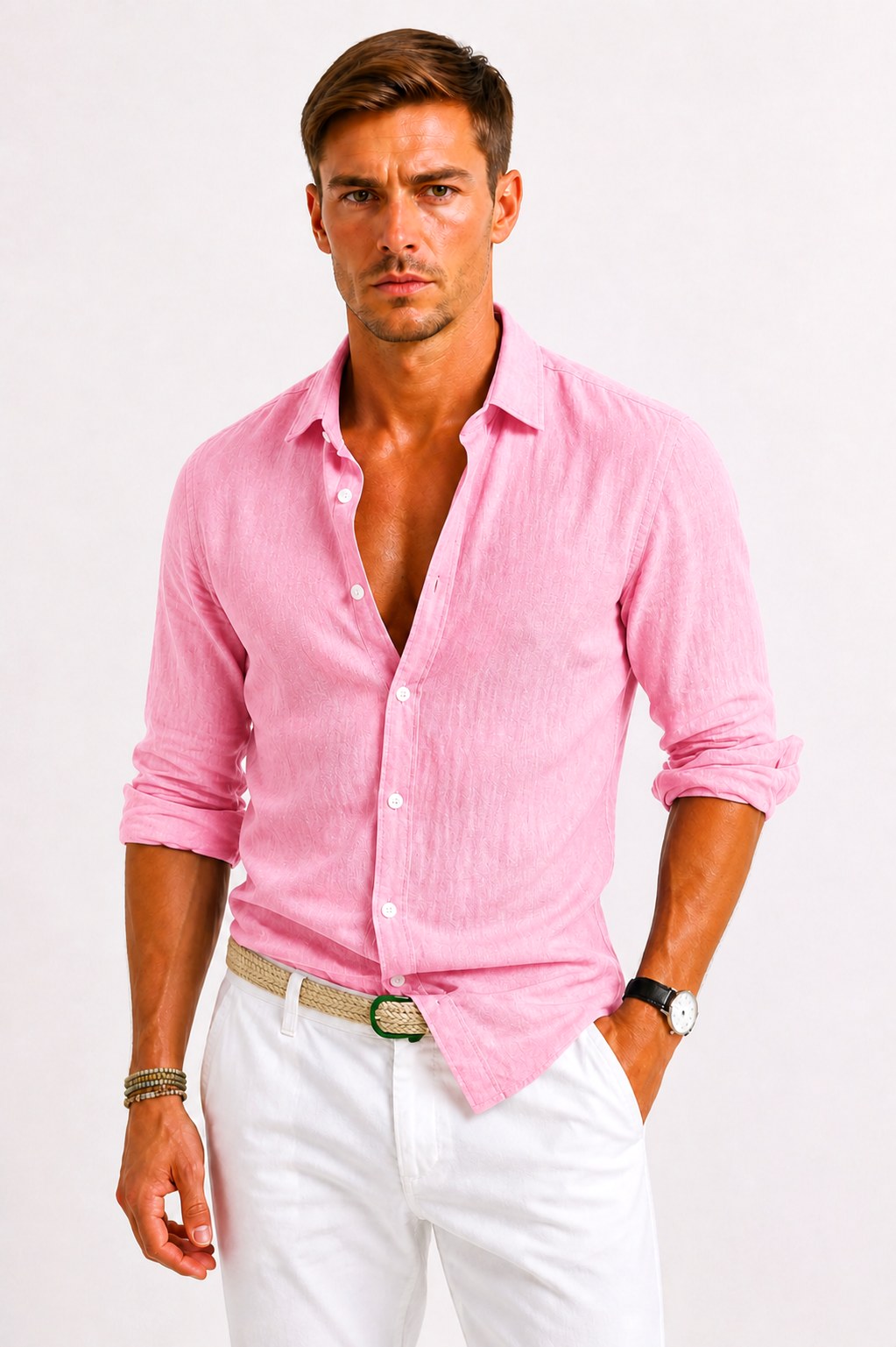 Adam | Herren Leinen-Oxfordhemd mit hochgekrempelten Ärmeln, Button-Down-Freizeithemd | Nomadnts | Purple