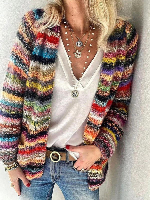 Adele | Damen offener gestreifter Strick-Cardigan, langärmeliger Lagenlook-Cardigan | Nomadnts | Multi