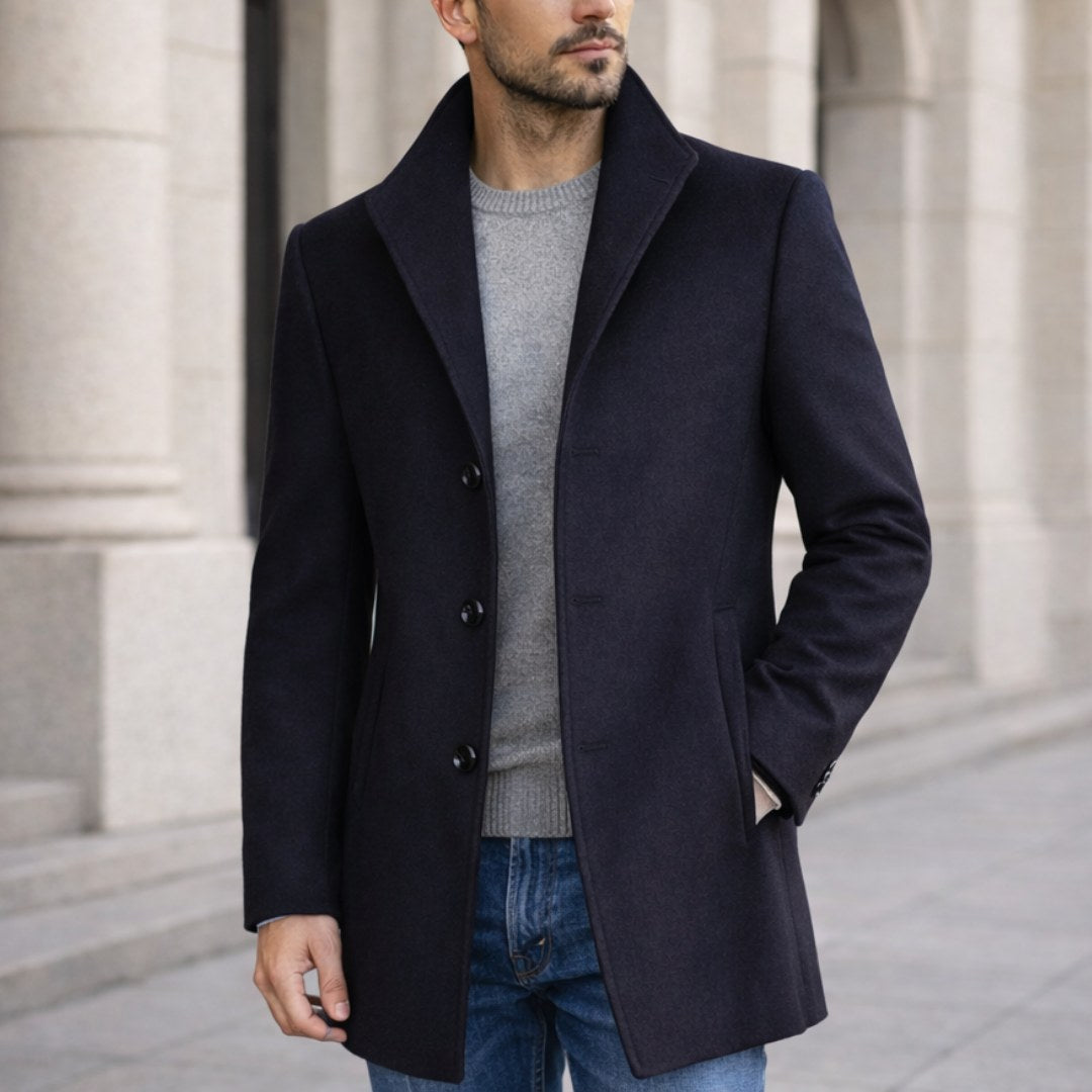 Aiden | Langer Herren-Wintermantel im klassischen Schnitt, eleganter Herbstmantel | Nomadnts | Marineblau