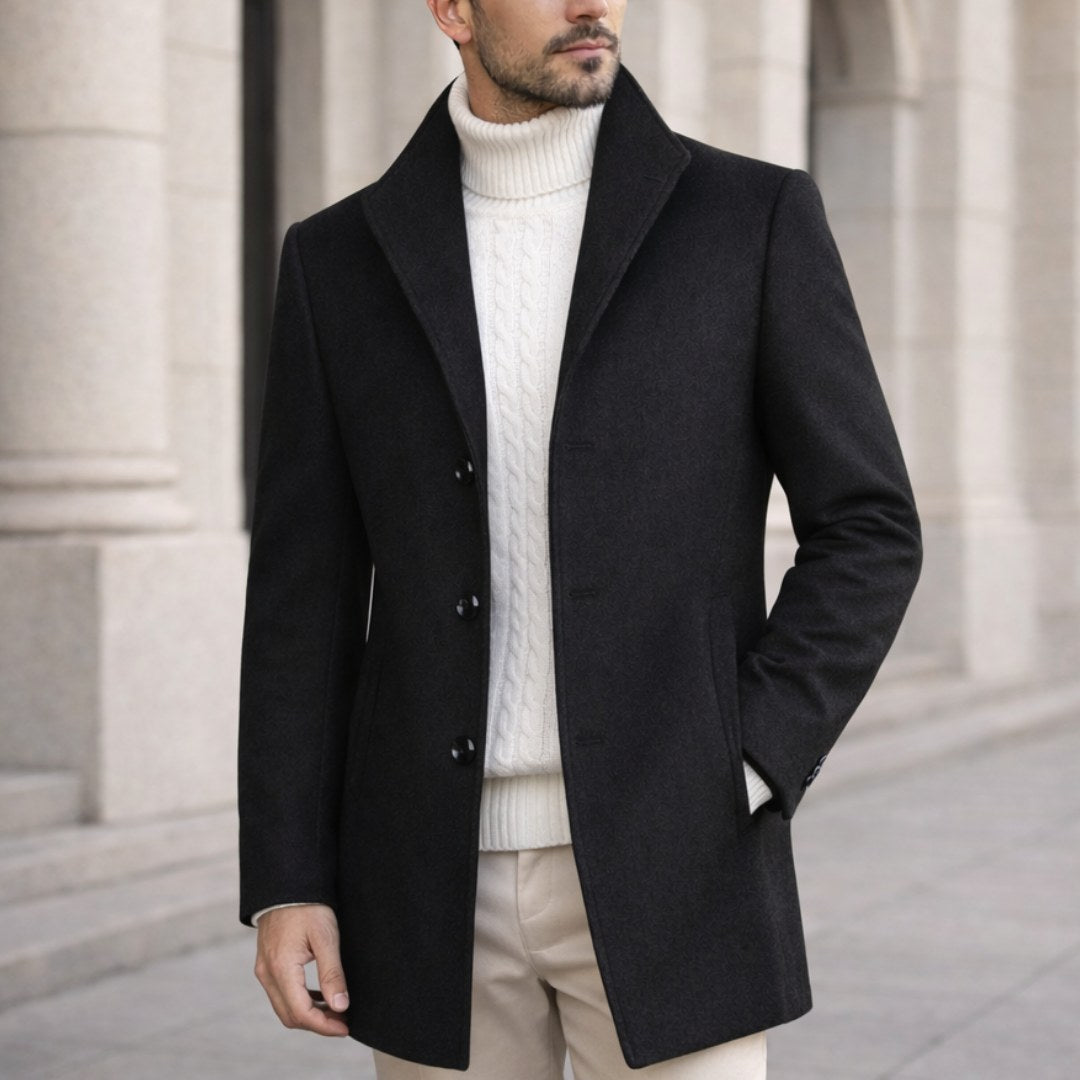 Aiden | Langer Herren-Wintermantel im klassischen Schnitt, eleganter Herbstmantel | Nomadnts | Schwarz