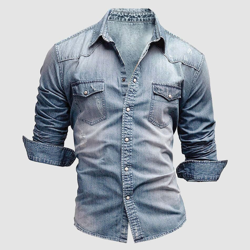 Alexander | Herren Jeanshemd Langarm mit Vintage Used-Look, Denim Langarmhemd | Nomad NTS | Hellblau