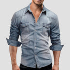 Alexander | Herren Jeanshemd Langarm mit Vintage Used-Look, Denim Langarmhemd | Nomad NTS | Dunkel Blau
