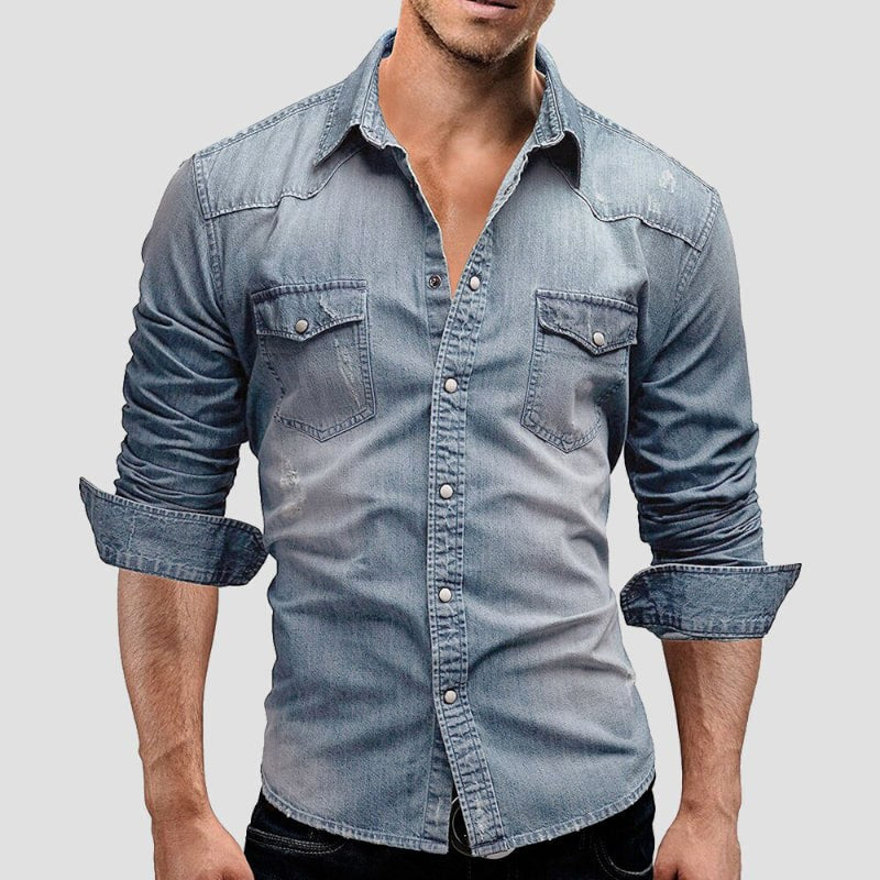 Alexander | Herren Jeanshemd Langarm mit Vintage Used-Look, Denim Langarmhemd | Nomad NTS | Dunkel Blau