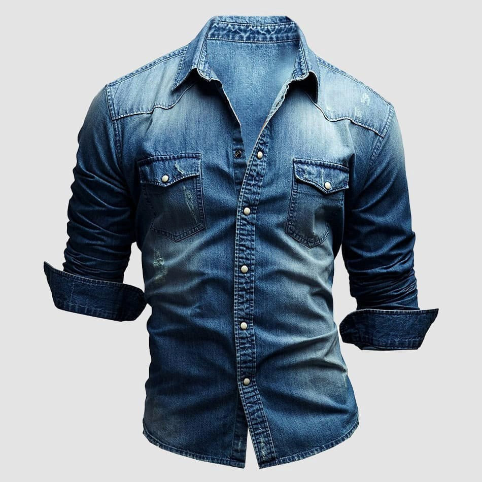 Alexander | Herren Jeanshemd Langarm mit Vintage Used-Look, Denim Langarmhemd | Nomad NTS | Dunkelgrau