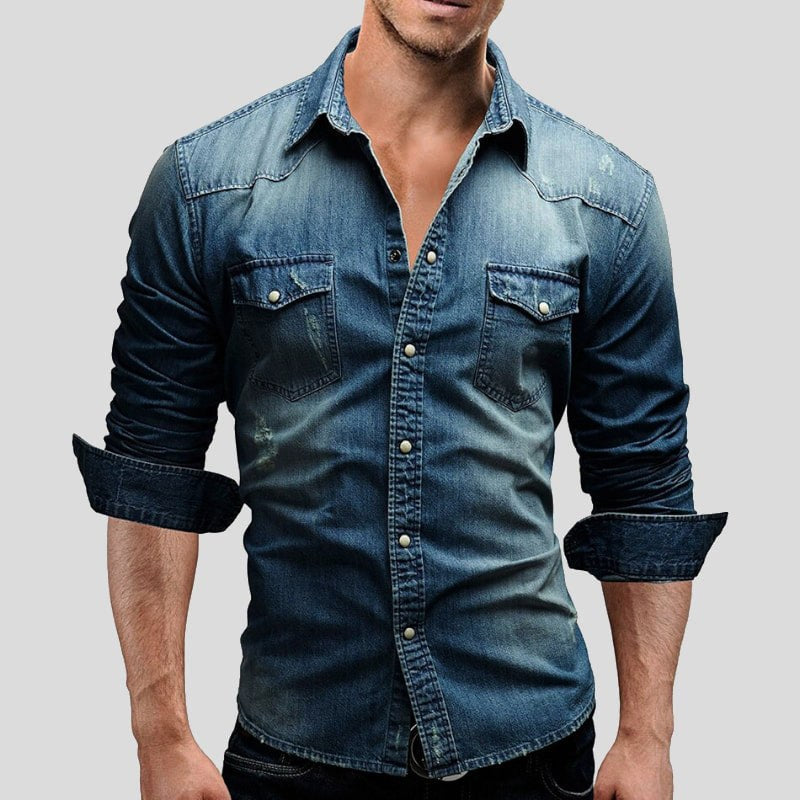 Alexander | Herren Jeanshemd Langarm mit Vintage Used-Look, Denim Langarmhemd | Nomad NTS