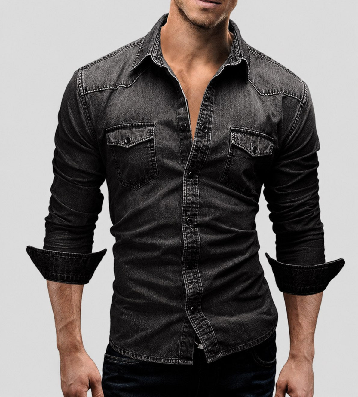 Alexander | Herren Jeanshemd Langarm mit Vintage Used-Look, Denim Langarmhemd | Nomad NTS