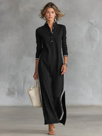 Amelie | Damen Sweatshirt-Maxikleid mit Kragen, Button-Down-Midikleid | Nomadnts | Nomadnts