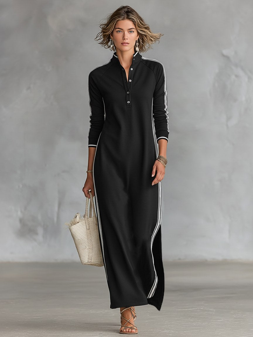 Amelie | Damen Sweatshirt-Maxikleid mit Kragen, Button-Down-Midikleid | Nomadnts | Nomadnts