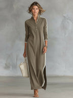 Amelie | Damen Sweatshirt-Maxikleid mit Kragen, Button-Down-Midikleid | Nomadnts | Nomadnts