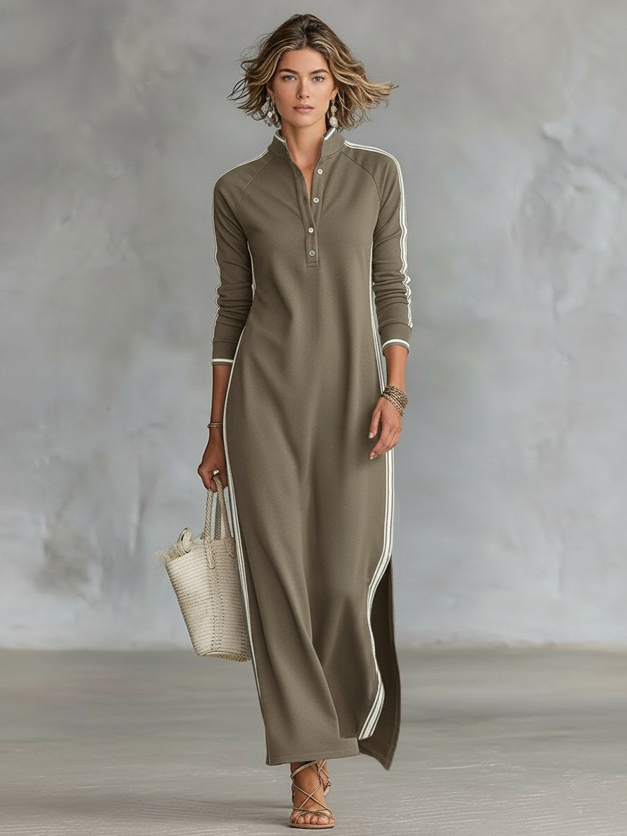 Amelie | Damen Sweatshirt-Maxikleid mit Kragen, Button-Down-Midikleid | Nomadnts | Nomadnts