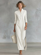 Amelie | Damen Sweatshirt-Maxikleid mit Kragen, Button-Down-Midikleid | Nomadnts | Nomadnts