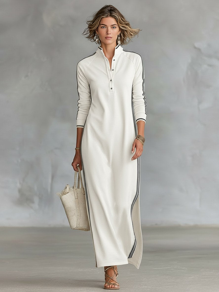 Amelie | Damen Sweatshirt-Maxikleid mit Kragen, Button-Down-Midikleid | Nomadnts | Nomadnts