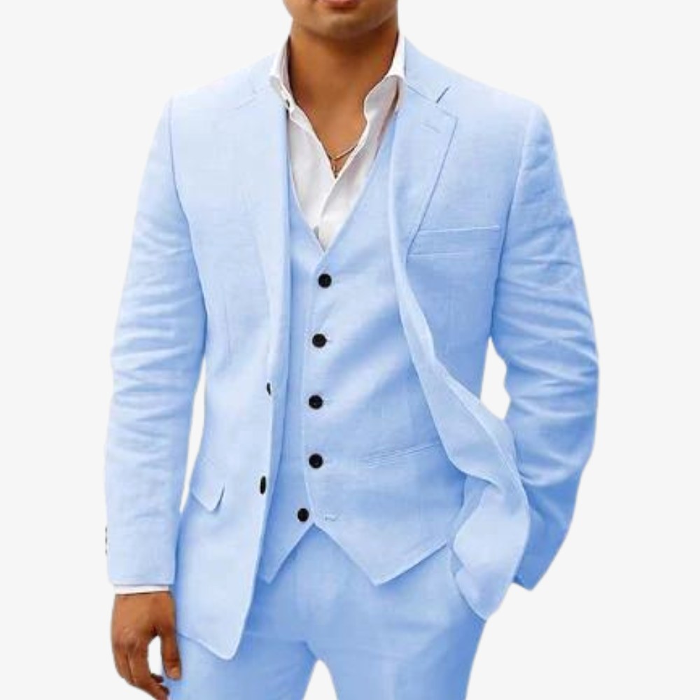 Andreas | Herren Dreiteiler Anzug mit klassischem Sakko, Weste und Hose, Eleganter Anzug | Nomad NTS | Blau