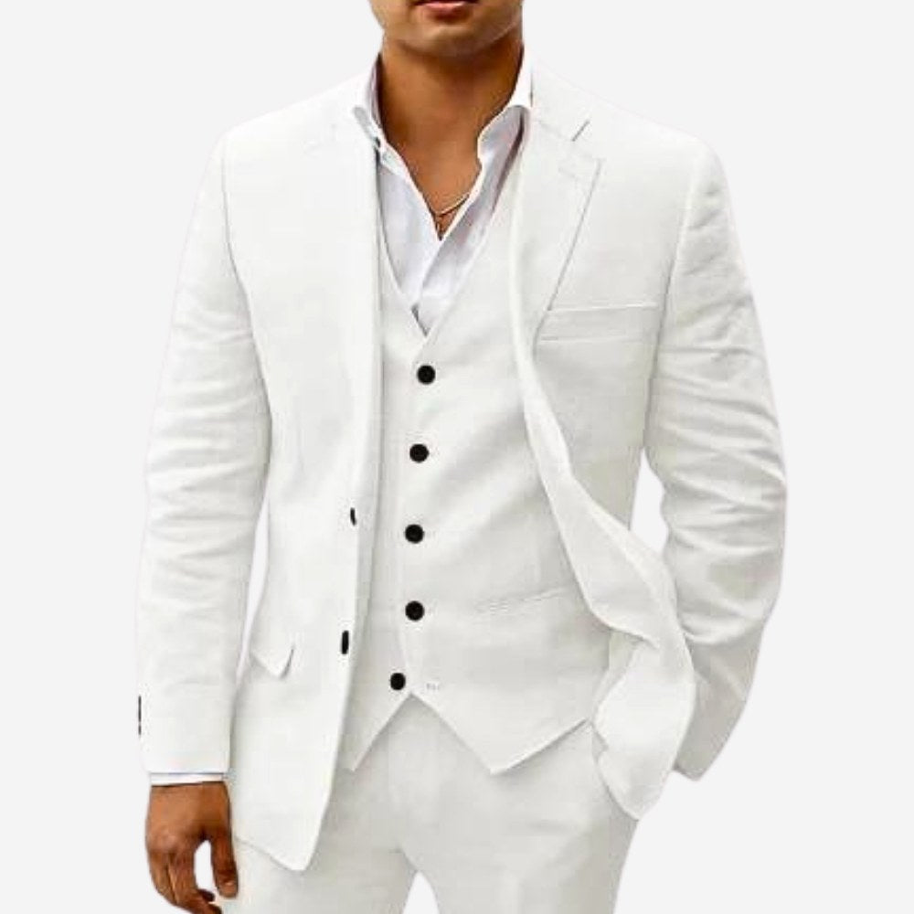 Andreas | Herren Dreiteiler Anzug mit klassischem Sakko, Weste und Hose, Eleganter Anzug | Nomad NTS | Weiß