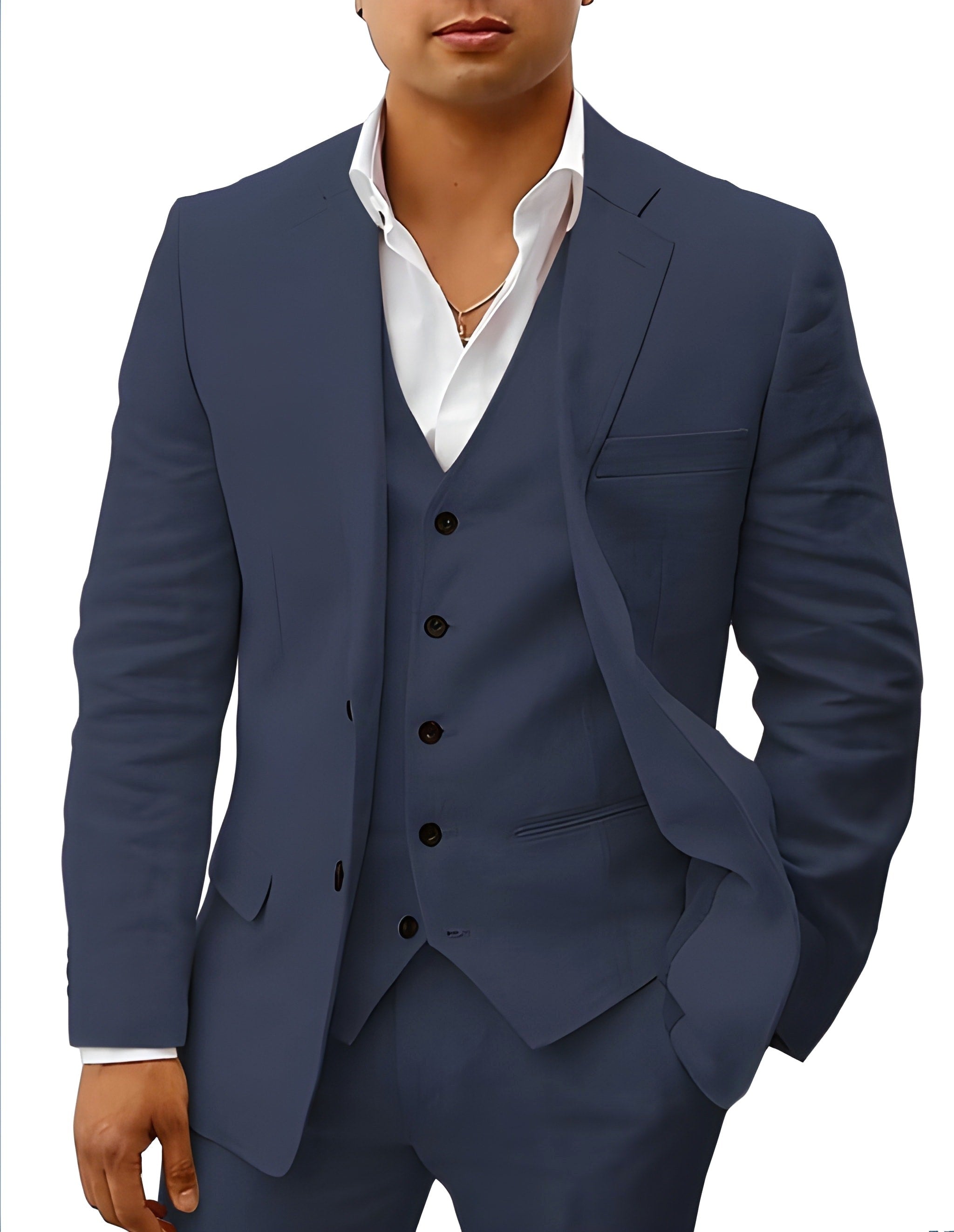 Andreas | Herren Dreiteiler Anzug mit klassischem Sakko, Weste und Hose, Eleganter Anzug | Nomad NTS | Marineblau