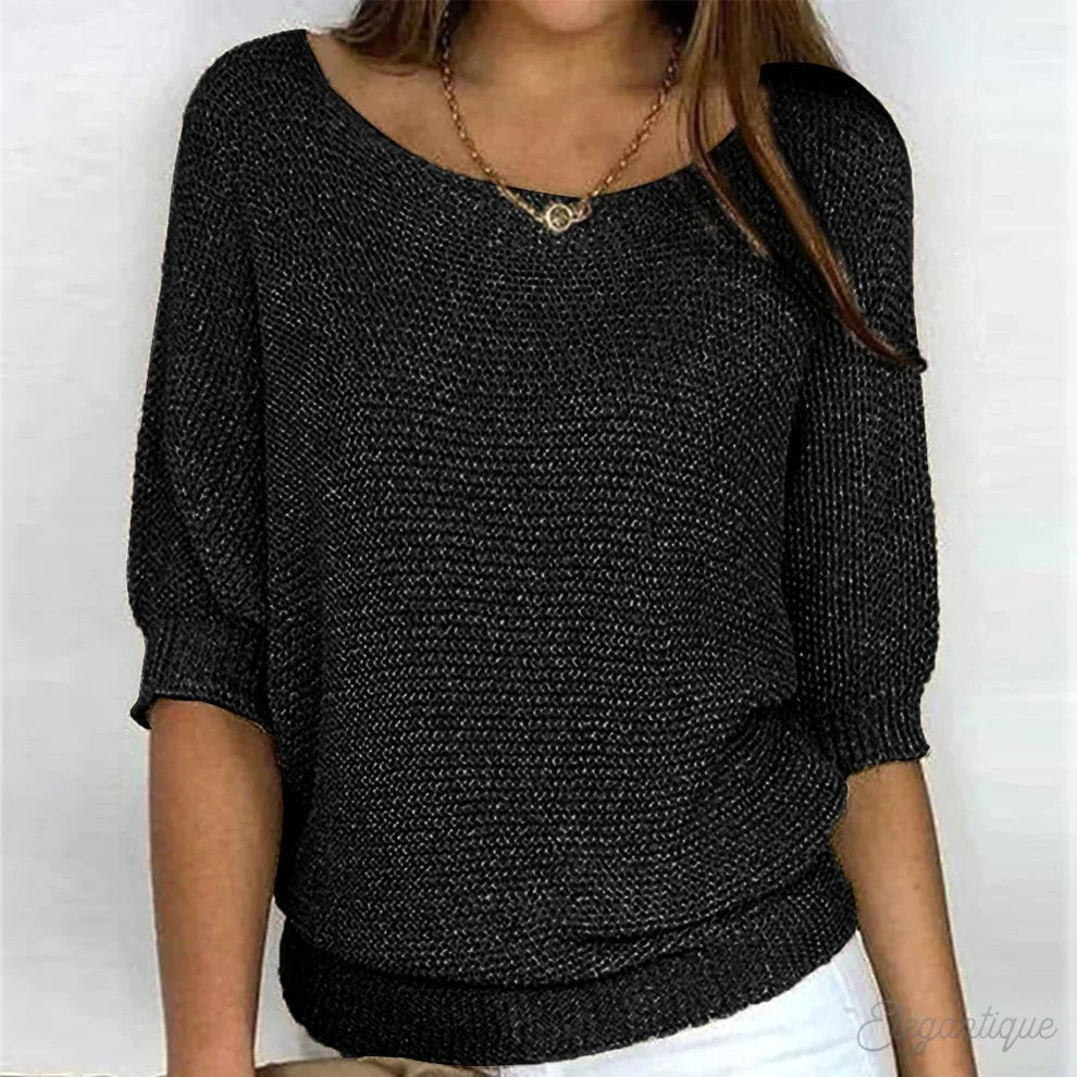 Annelie | Damen-Pullover mit V-Ausschnitt und Halbärmeln, Leichter Strickpullover | Nomad NTS | Schwarz