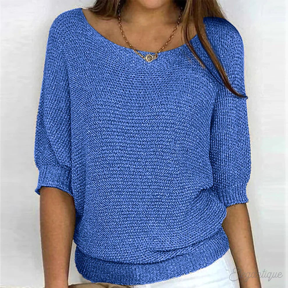 Annelie | Damen-Pullover mit V-Ausschnitt und Halbärmeln, Leichter Strickpullover | Nomad NTS | Blau