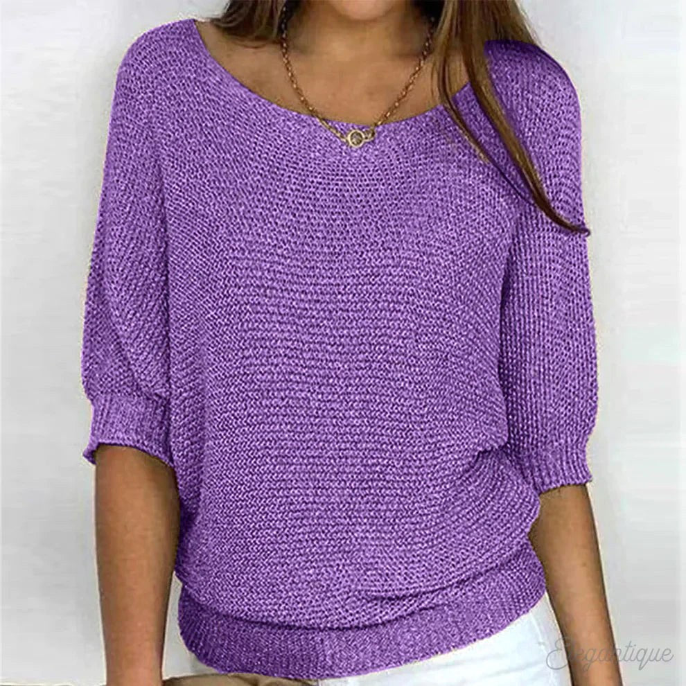 Annelie | Damen-Pullover mit V-Ausschnitt und Halbärmeln, Leichter Strickpullover | Nomad NTS | Violett