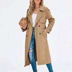 Anouk | Damen langer Trenchcoat, klassischer zweireihiger Mantel | Nomadnts | Nomadnts