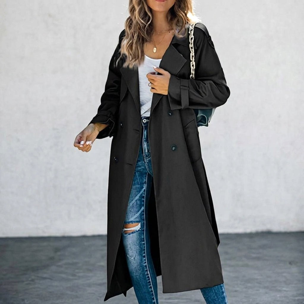 Anouk | Damen langer Trenchcoat, klassischer zweireihiger Mantel | Nomadnts | Nomadnts