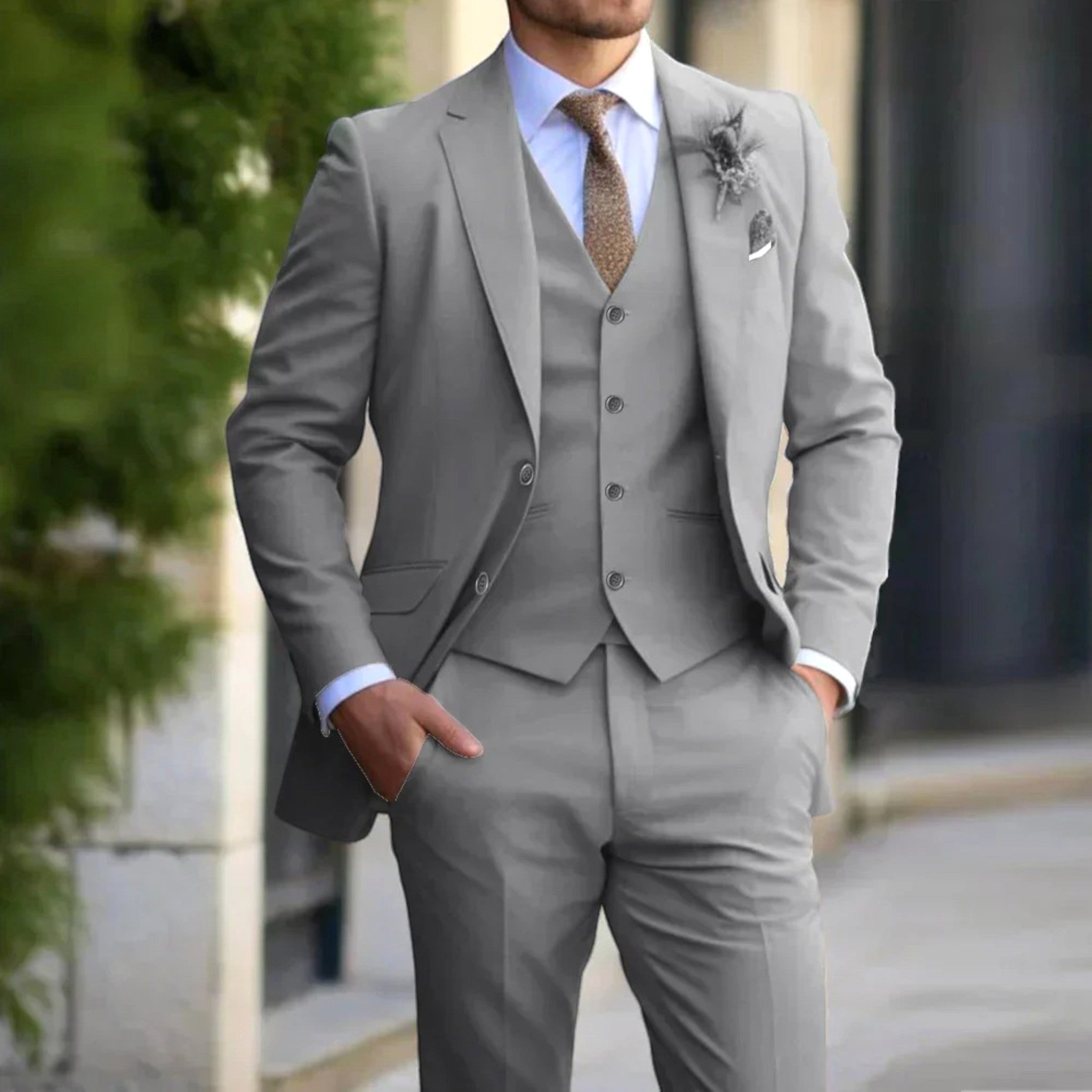 Anton | Herrenanzug Slim Fit mit Weste, Dreiteiliger Anzug | Nomad NTS | Beige