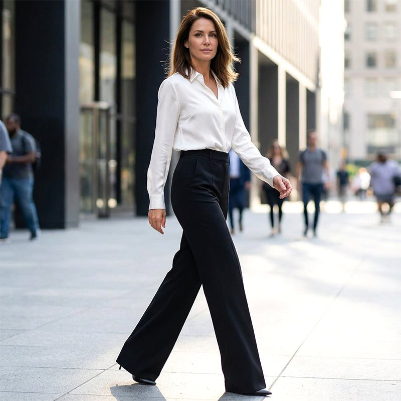 Antonina | Damen weit geschnittene Hose mit hoher Taille, elegante tailliert geschnittene Hose | Nomadnts | Nomadnts