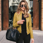 Arabella | Damen tailliert geschnittene Lederjacke mit Reißverschluss, klassische Lederjacke | Nomadnts | Gelb