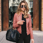 Arabella | Damen tailliert geschnittene Lederjacke mit Reißverschluss, klassische Lederjacke | Nomadnts | Lichtroze