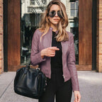 Arabella | Damen tailliert geschnittene Lederjacke mit Reißverschluss, klassische Lederjacke | Nomadnts | Lila