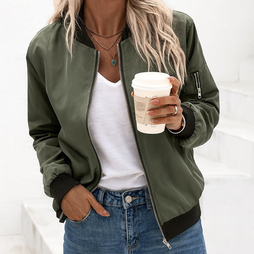 Ariane | Damen klassische Bomberjacke mit Reißverschluss, schlanke leichte Jacke | Nomadnts | Army green