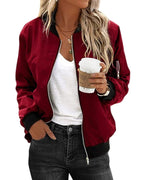 Ariane | Damen klassische Bomberjacke mit Reißverschluss, schlanke leichte Jacke | Nomadnts | Red