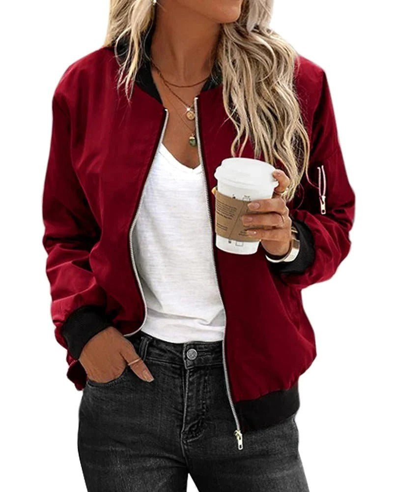 Ariane | Damen klassische Bomberjacke mit Reißverschluss, schlanke leichte Jacke | Nomadnts | Red