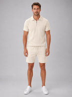 Ashley | Herren Poloshirt-Set mit Reißverschluss und Shorts, lockerer Zweiteiler | Nomadnts | Beige