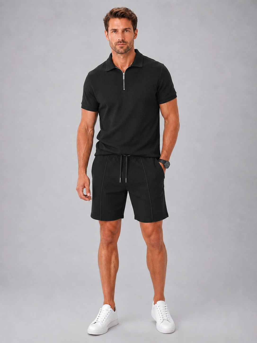 Ashley | Herren Poloshirt-Set mit Reißverschluss und Shorts, lockerer Zweiteiler | Nomadnts | Nomadnts