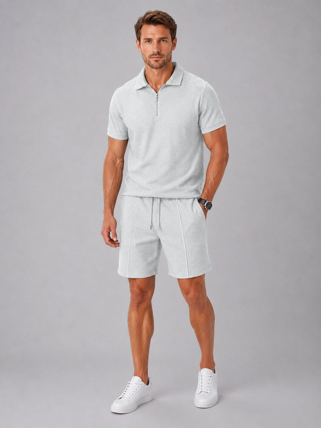 Ashley | Herren Poloshirt-Set mit Reißverschluss und Shorts, lockerer Zweiteiler | Nomadnts | Nomadnts