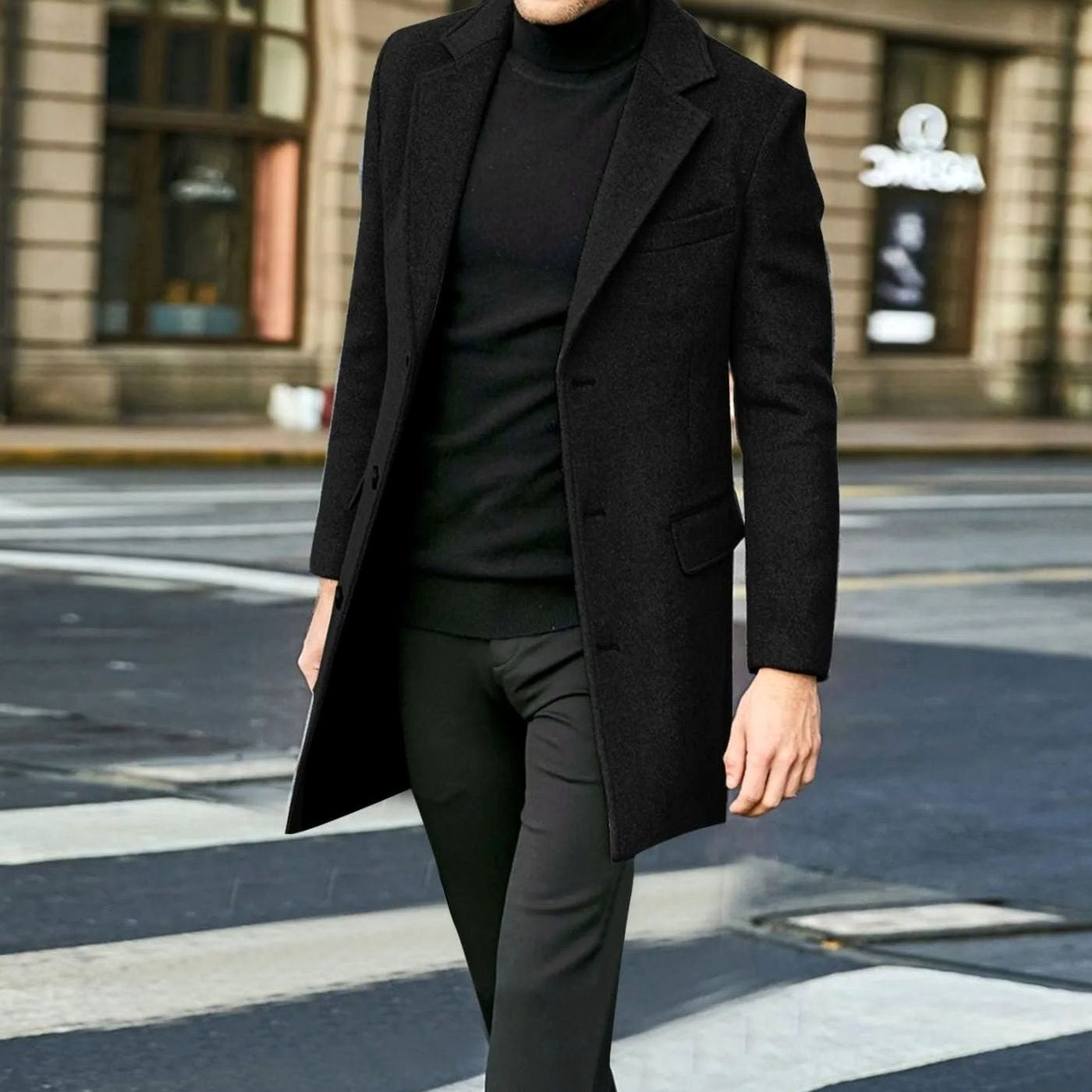 August | Herren Tailierter Wollmischmantel mit Einfachknopfung, Eleganter Wintermantel | Nomad NTS | Grey