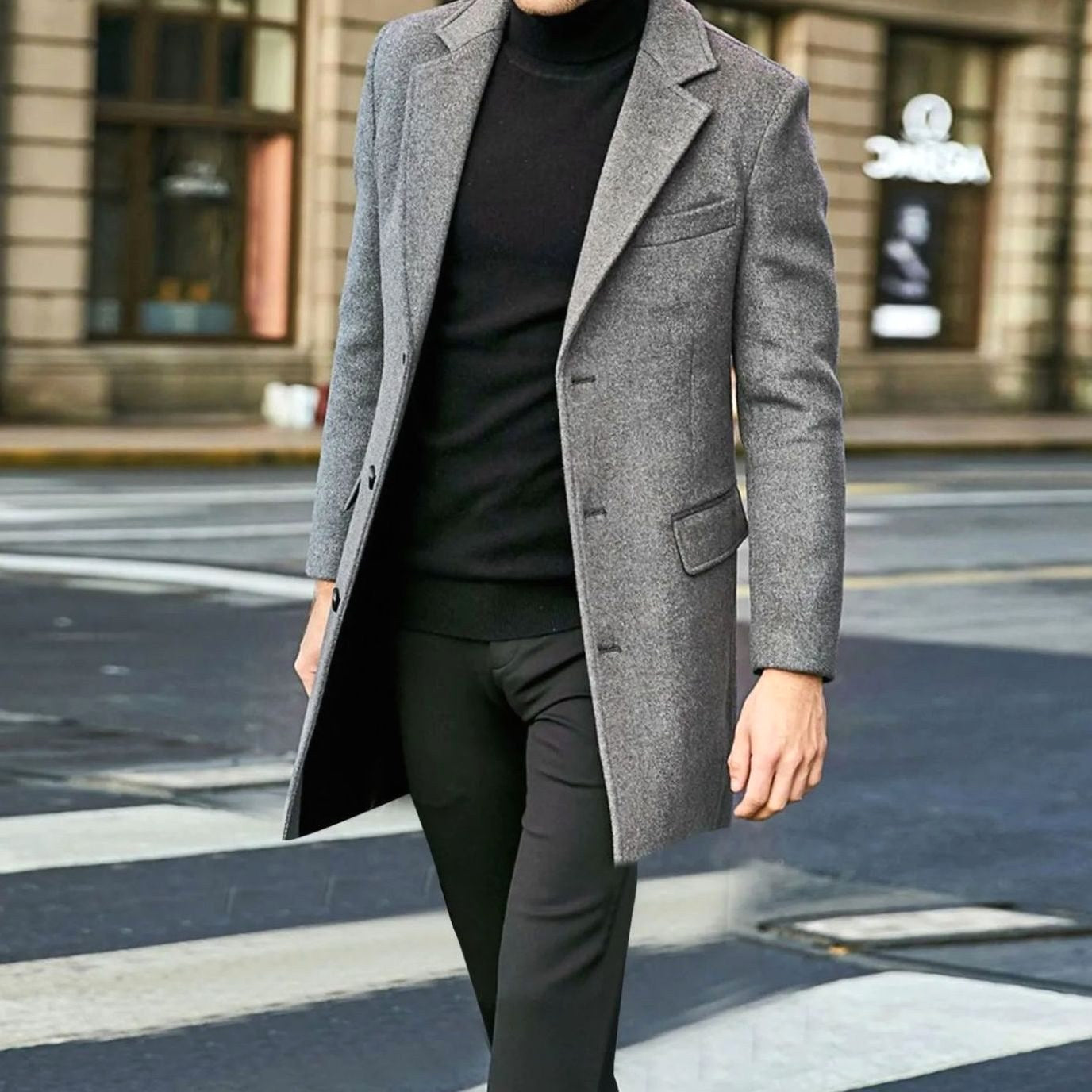 August | Herren Tailierter Wollmischmantel mit Einfachknopfung, Eleganter Wintermantel | Nomad NTS