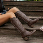 Aurelia | Damen kniehohe Cowgirl-Stiefel mit Stickerei, Western-Stiefel mit Blockabsatz | Nomadnts | Red